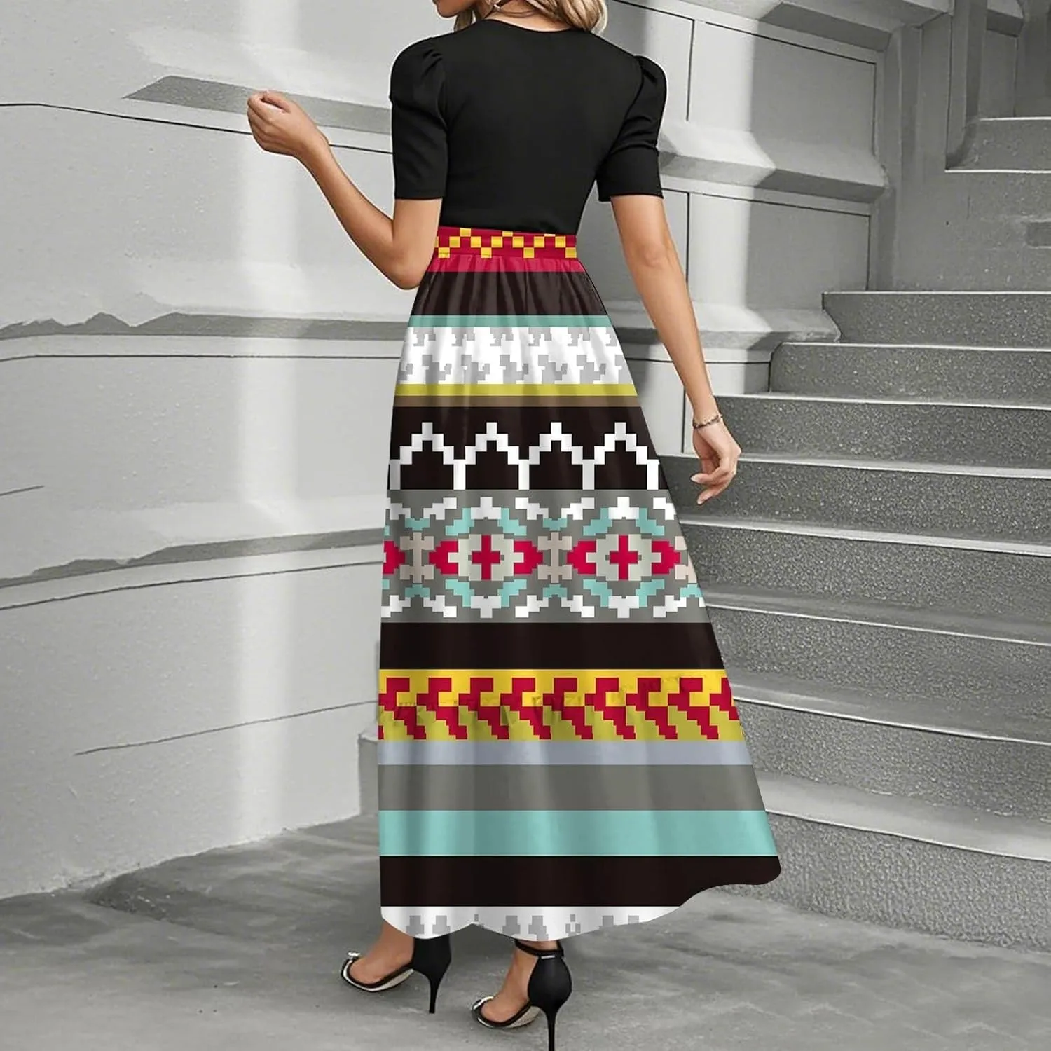 Women Summer 2025 Maxi Dress Vacation Floral Printed Belted Boho Casual Dresses Beach Long Flowy Vacation Sun Dress