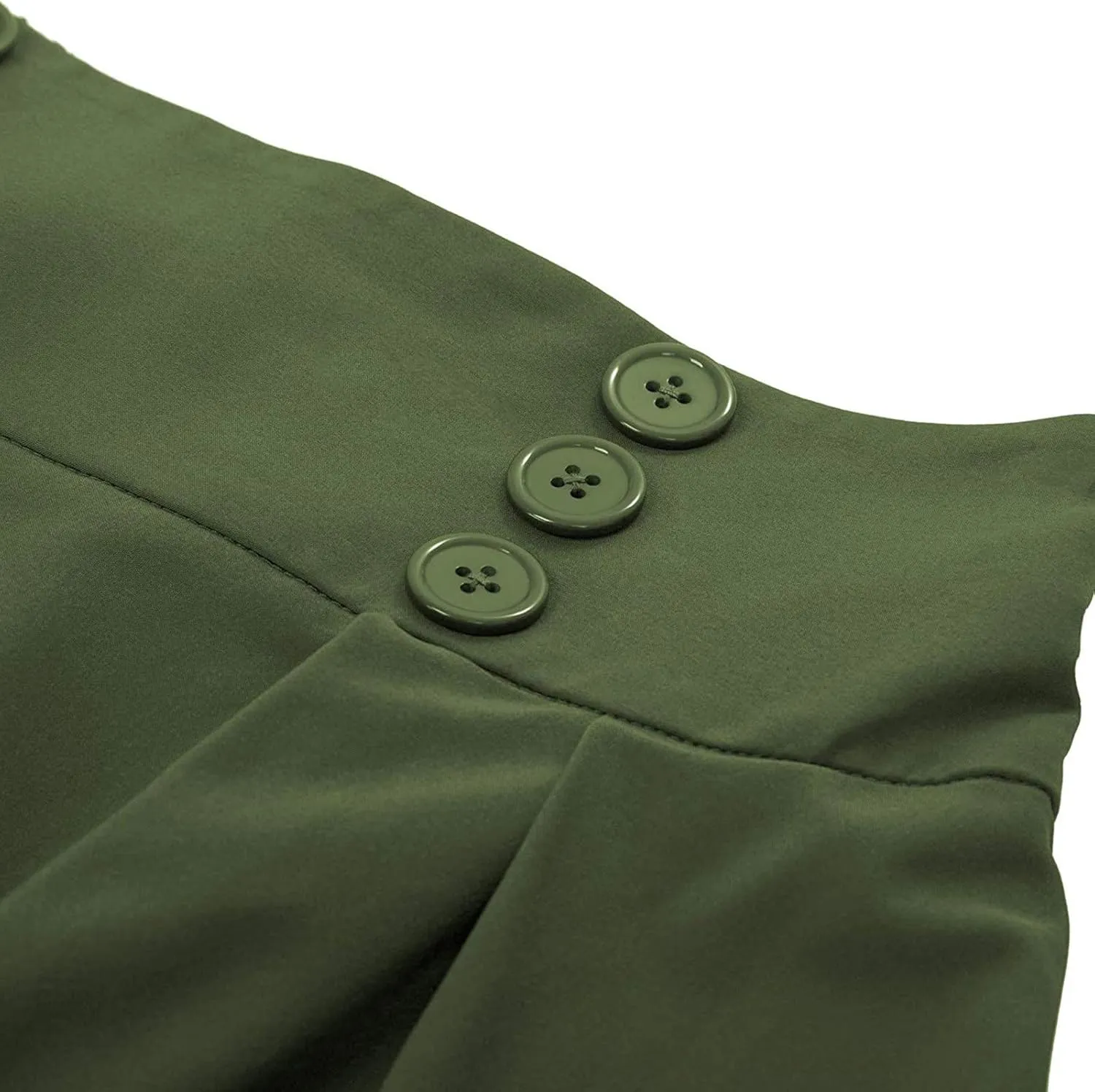 Women Vintage Skirt High Waist Pleated Button Skirts Midi A-Line Short Dress Fashion Casual Solid Swing Dresses