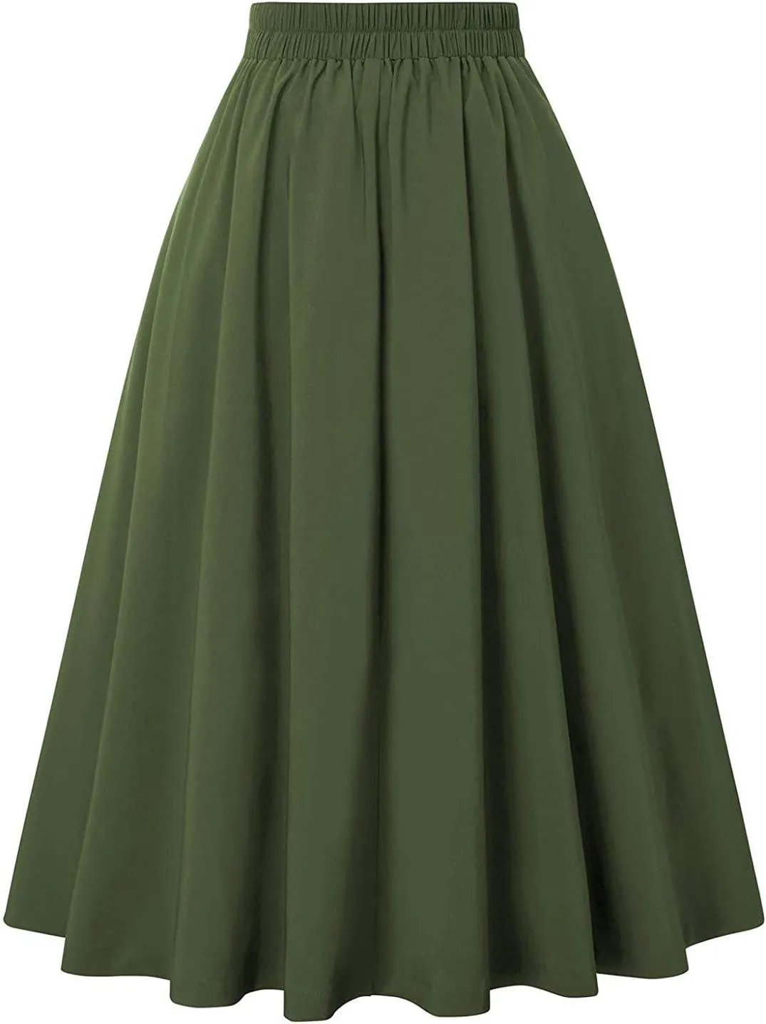 Women Vintage Skirt High Waist Pleated Button Skirts Midi A-Line Short Dress Fashion Casual Solid Swing Dresses
