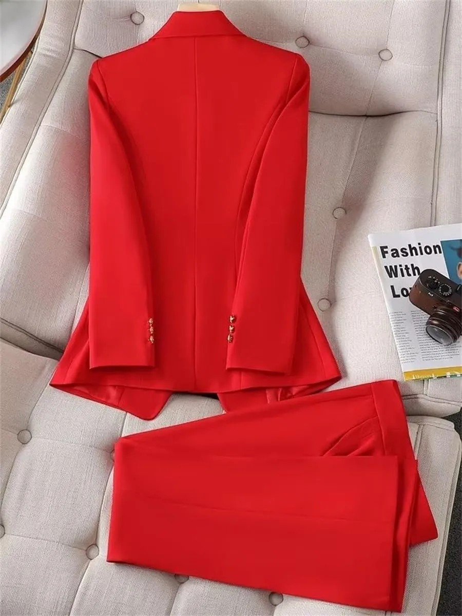 Women's 2024 Fall Business Blazer Pant Suit Set for Work 2 Pieces Set Suiting