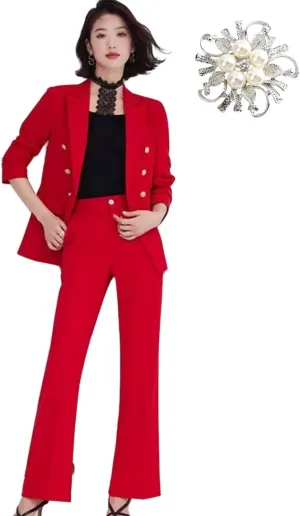 Women's 2024 Fall Business Blazer Pant Suit Set for Work 2 Pieces Set Suiting