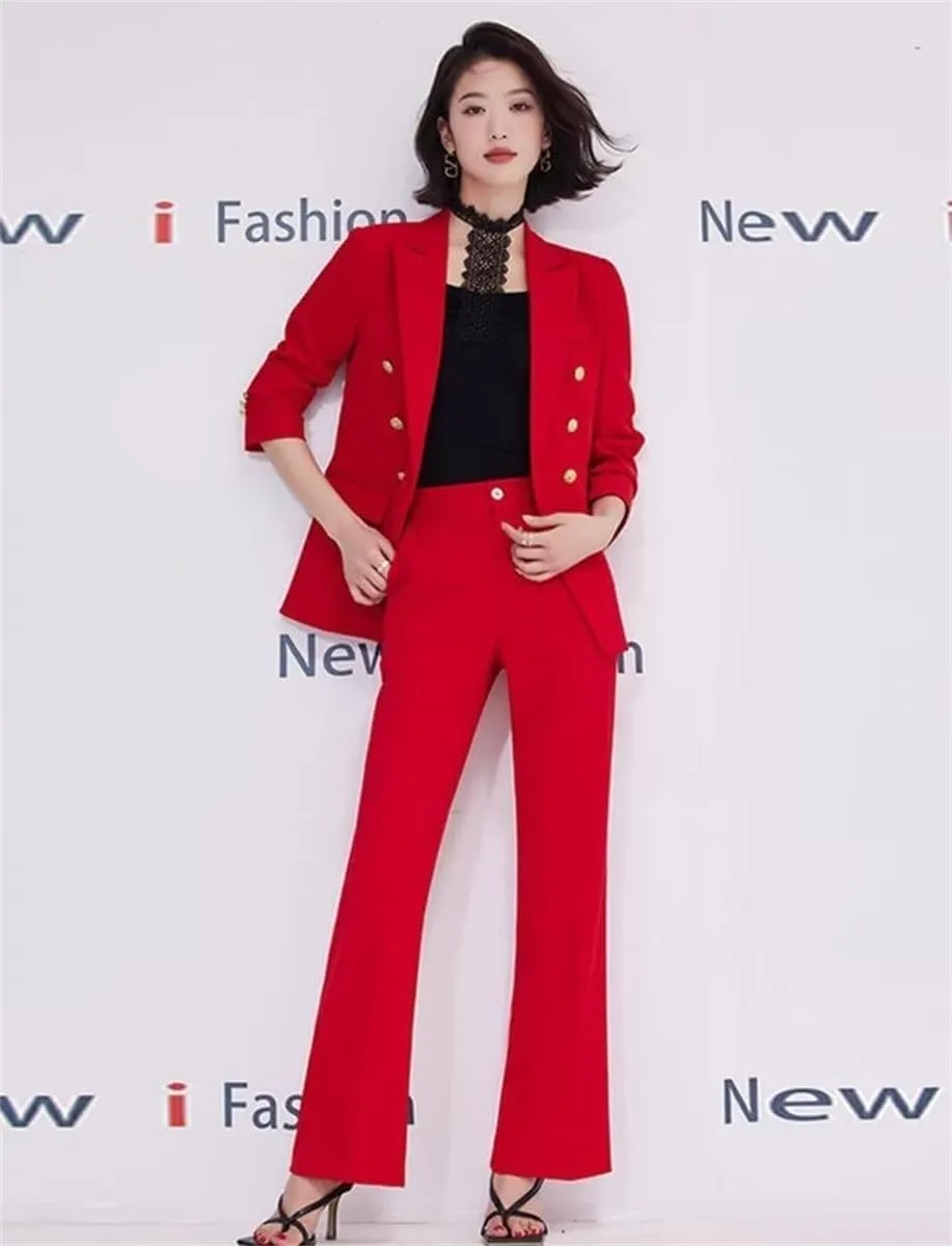 Women's 2024 Fall Business Blazer Pant Suit Set for Work 2 Pieces Set Suiting