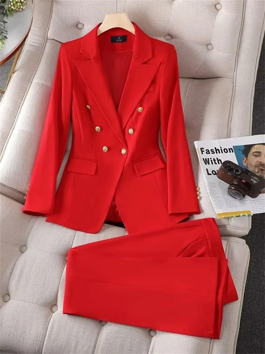 Women's 2024 Fall Business Blazer Pant Suit Set for Work 2 Pieces Set Suiting