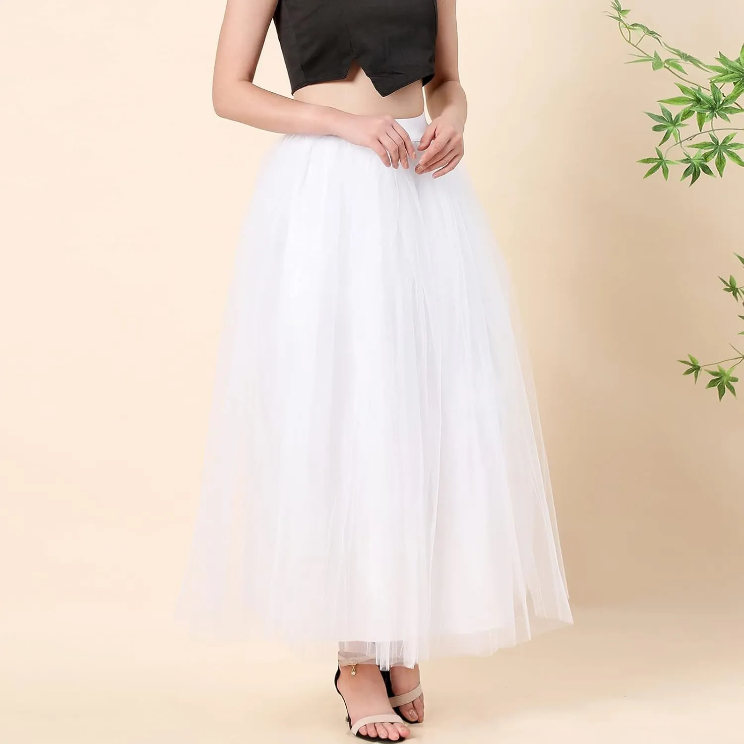 Women's A-Line High Waisted Midi Skirt Womens Long Tulle Skirt Pleated A Line Skirt High Waist Elastic Trendy