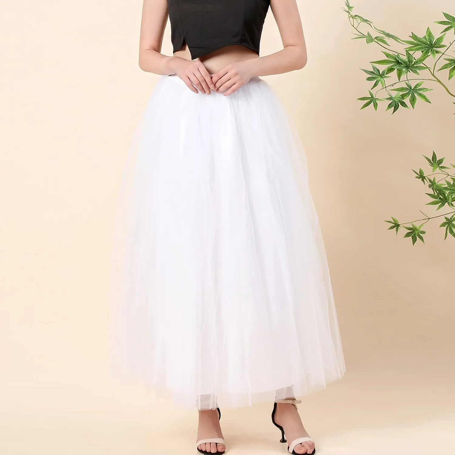 Women's A-Line High Waisted Midi Skirt Womens Long Tulle Skirt Pleated A Line Skirt High Waist Elastic Trendy