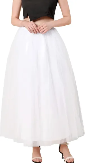Women's A-Line High Waisted Midi Skirt Womens Long Tulle Skirt Pleated A Line Skirt High Waist Elastic Trendy