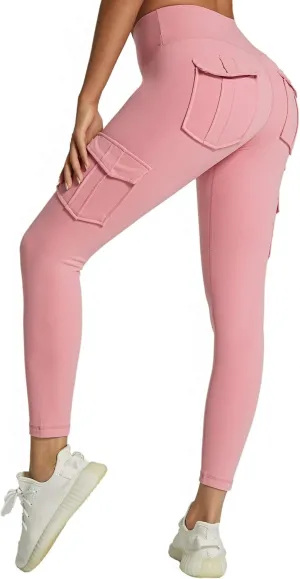 Women's Cargo Yoga Leggings with 4 Pockets High Waisted Tummy Control Stretch Workout Pants Gym Tights
