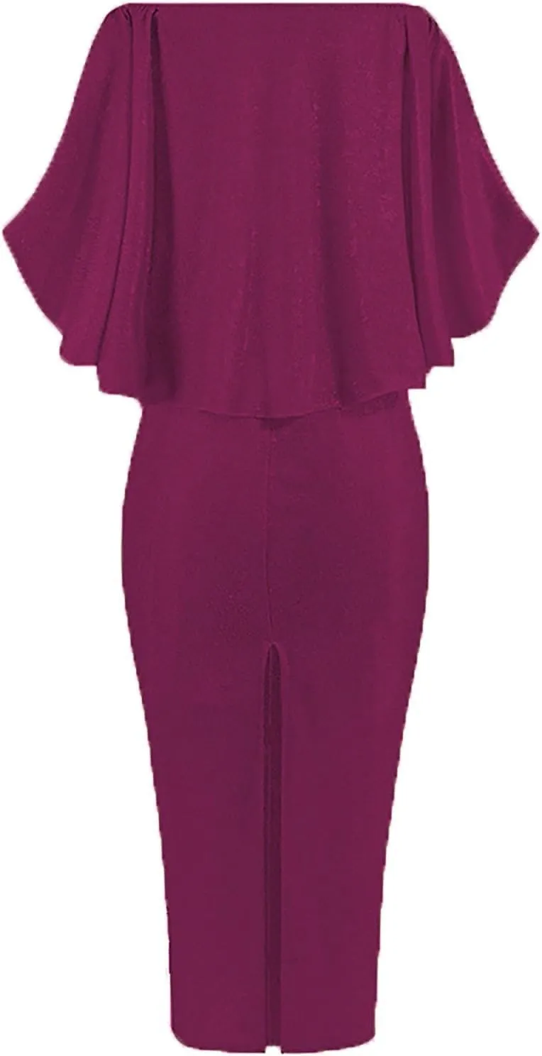Women's Cocktail Dresses Sexy Solid Color Sequins Split Wrap Dress Party Cocktail Prom Wedding Guest Dress, S-3XL
