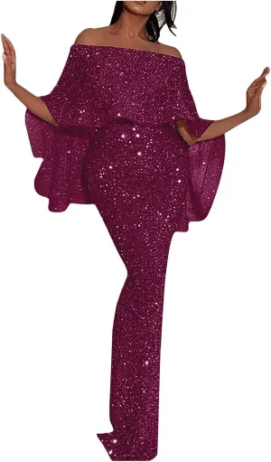 Women's Cocktail Dresses Sexy Solid Color Sequins Split Wrap Dress Party Cocktail Prom Wedding Guest Dress, S-3XL