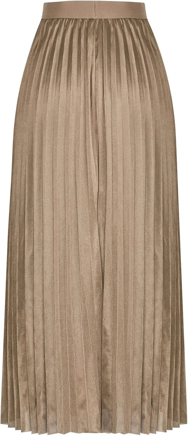 Womens Elastic Waist Flowy Pleated Maxi Skirt Swing Flowy Plus Size Skirts Comfy Elegant Dressy Causal A-Line Dress