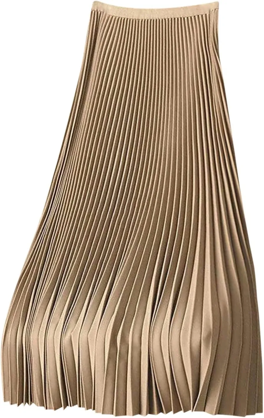 Womens Elastic Waist Flowy Pleated Maxi Skirt Swing Flowy Plus Size Skirts Comfy Elegant Dressy Causal A-Line Dress