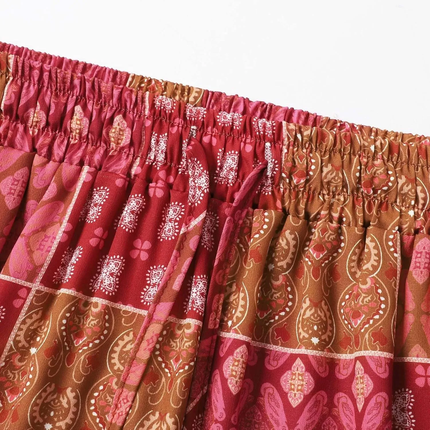 Womens Floral Print Boho Maxi Skirt Elastic High Waist Pleated Ruffle Flowy Long Skirts Summer A Line Casual Skorts