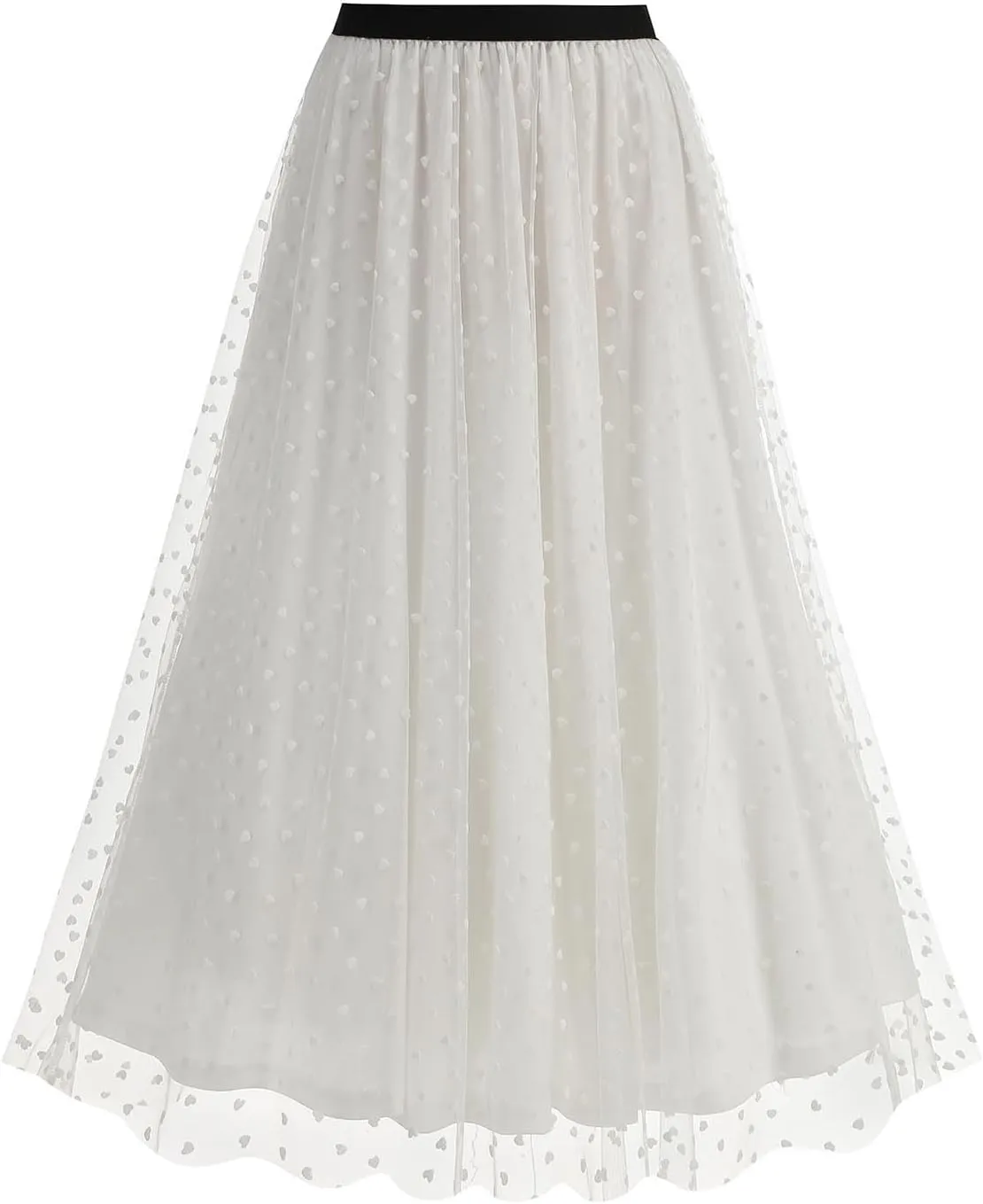 Women's Polka Dot Tulle Long Skirt, High Waisted Flowy Summer Casual Skirts Going Out Streetwear Trendy Clothes