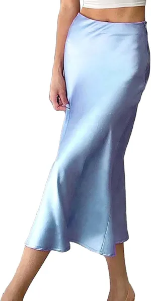 Women's Satin High Waisted Maxi Skirts Hidden Zipper Waistband A Line Long Skirt Evening Dress Long Skirts