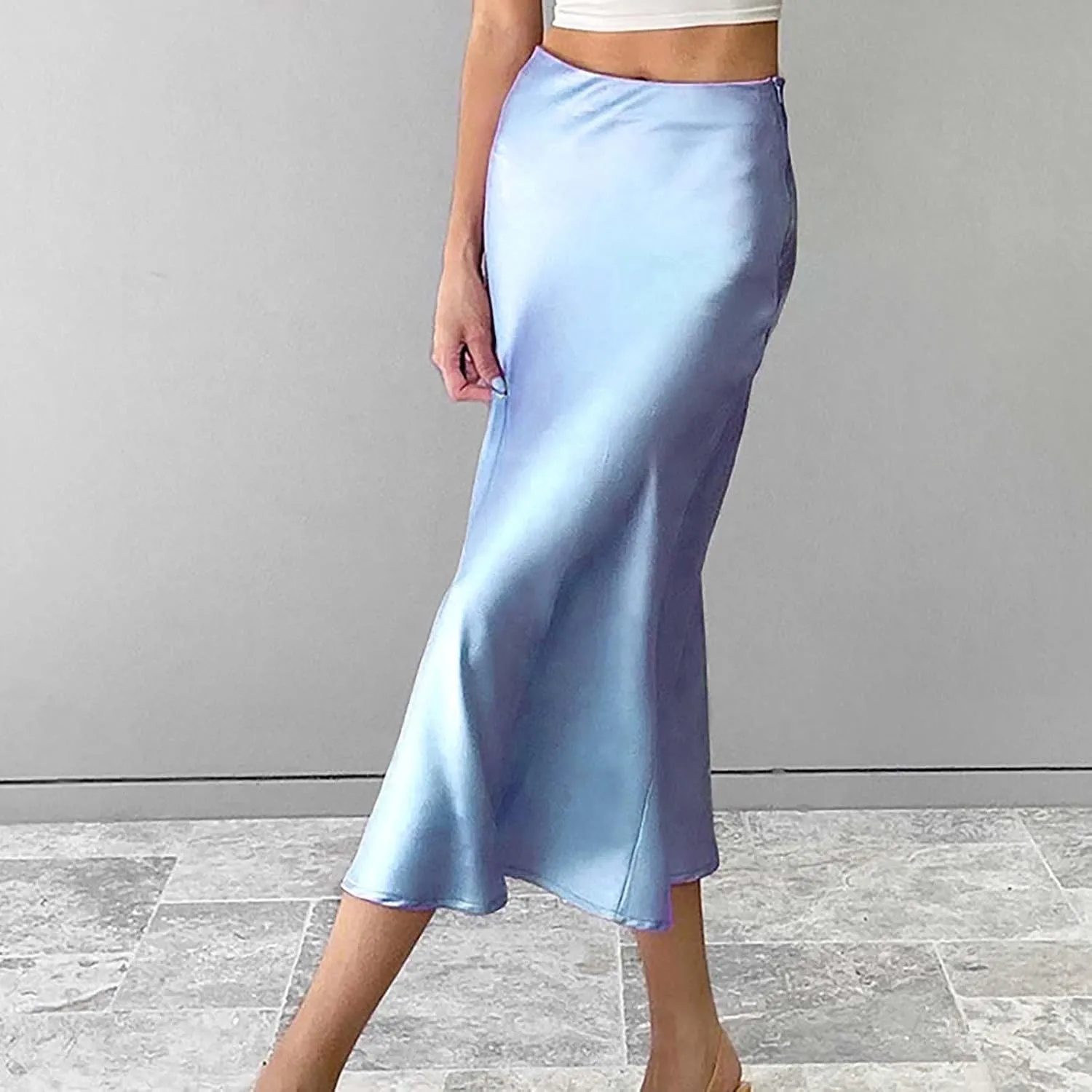 Women's Satin High Waisted Maxi Skirts Hidden Zipper Waistband A Line Long Skirt Evening Dress Long Skirts