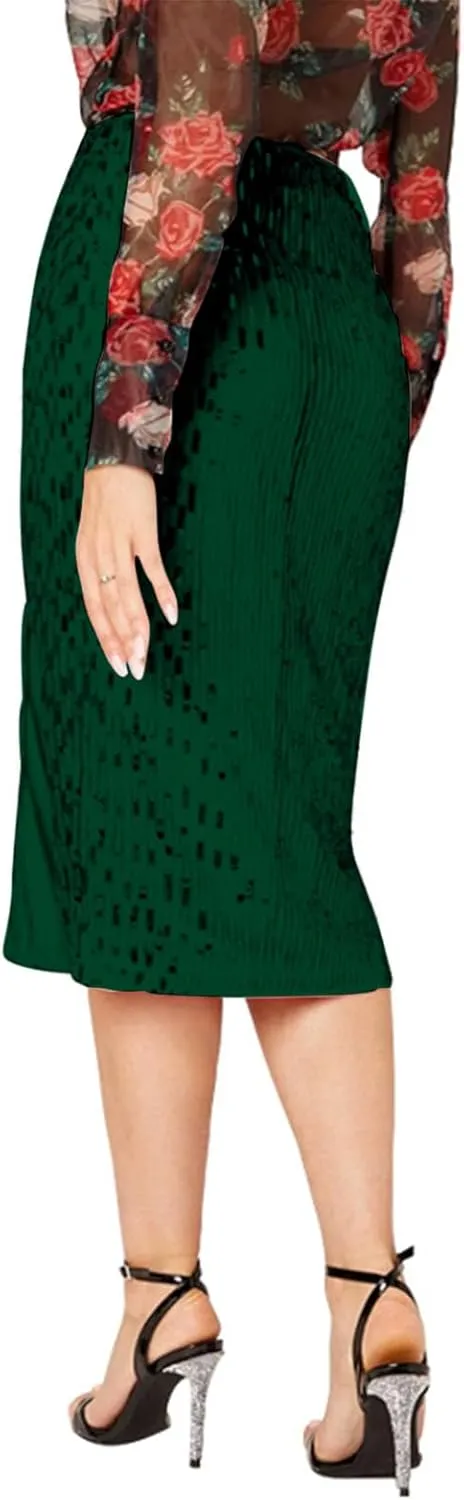 Women's Sequin Skirt High Waist Side Split Sparkly Glitter Pencil Midi Skirts Sexy Elegant Cocktail Party Skirt