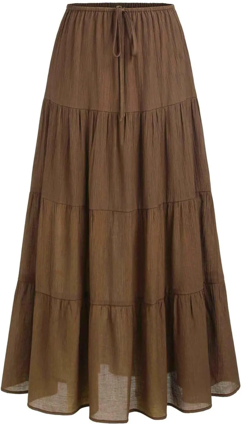 Women's Summer Boho Vacation Beach A-Line Midi Skirt Pleated Ruffle Drawstring Elastic High Waist Tiered Flowy Skirts