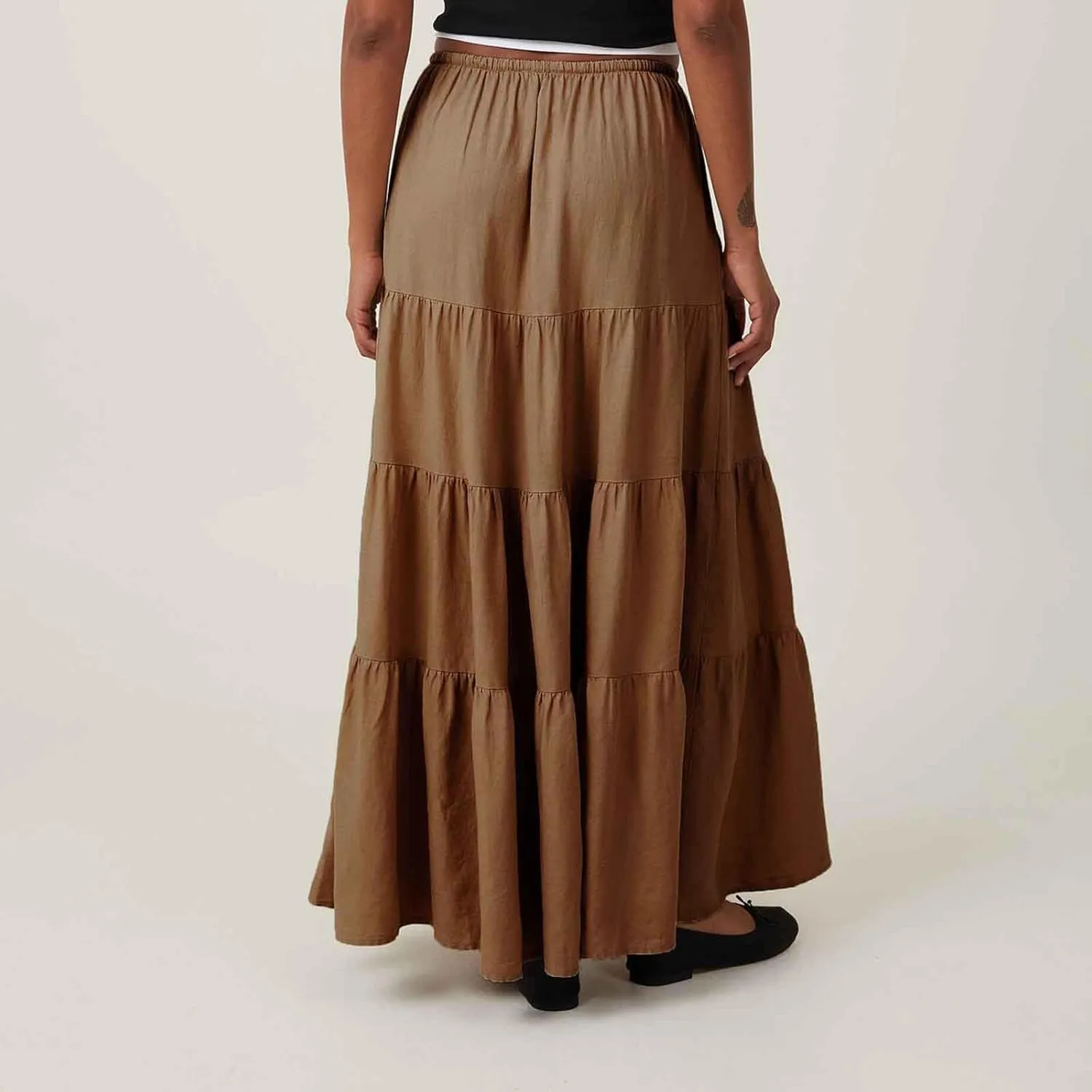 Women's Summer Boho Vacation Beach A-Line Midi Skirt Pleated Ruffle Drawstring Elastic High Waist Tiered Flowy Skirts