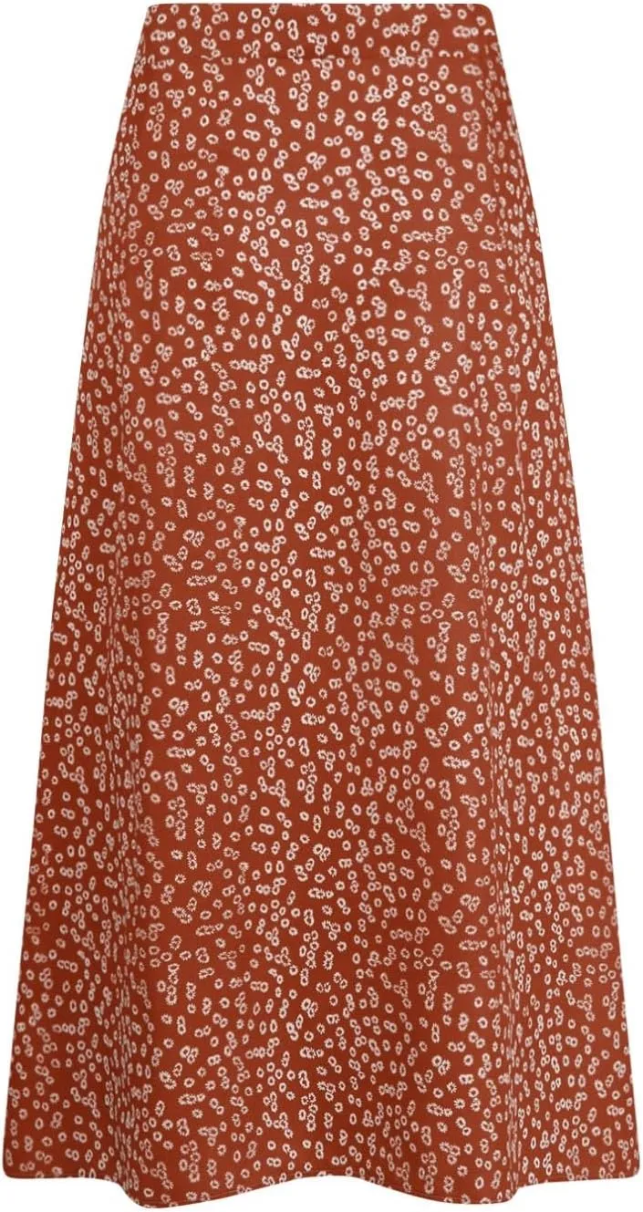 Women's Summer Casual Loose Trendy Elastic High Waist Floral Print Bohemian Split Sun Beach Midi Skirts 2025, S-3XL