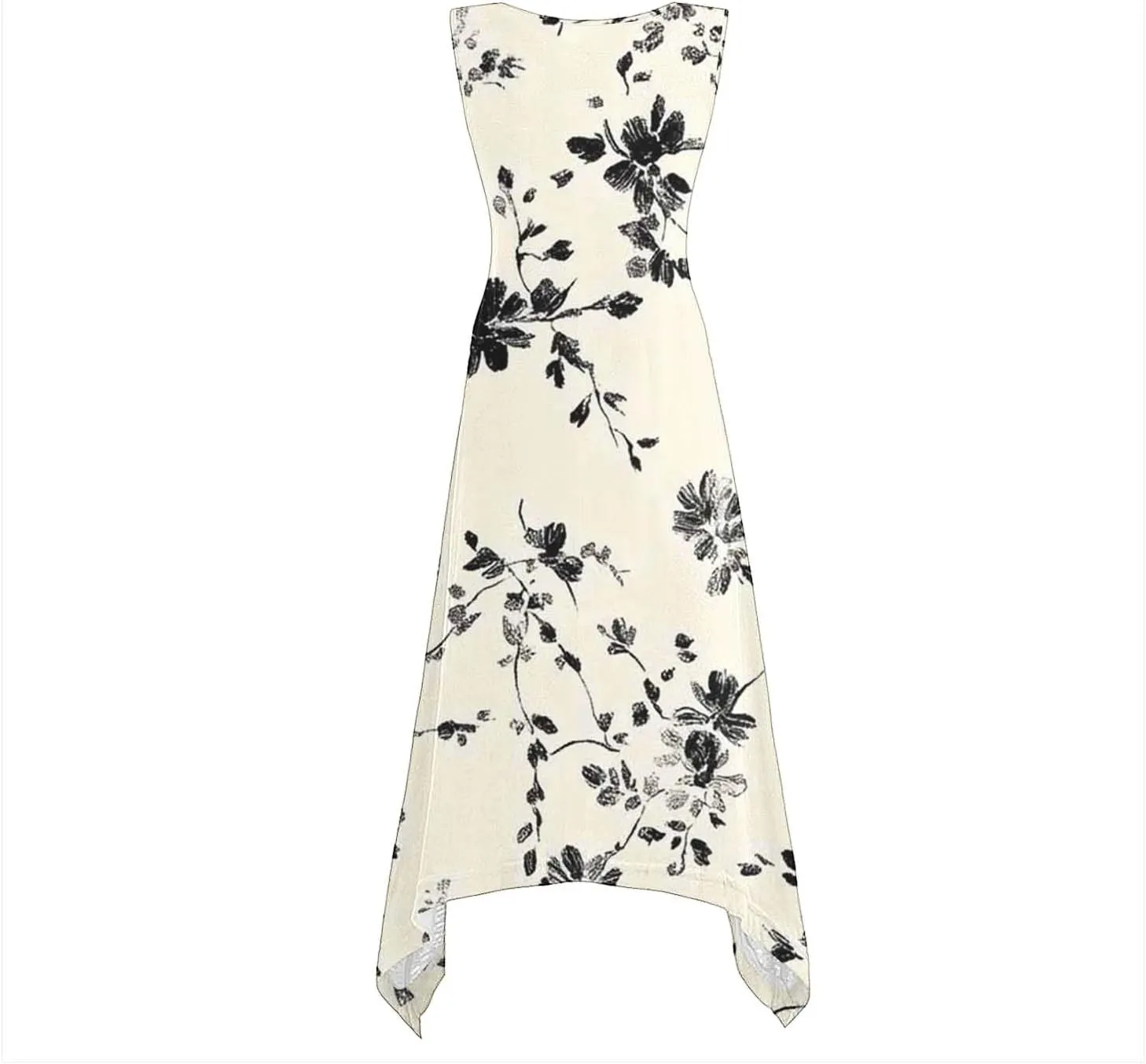 Womens Summer Dresses Loose Sleeveless Crew Neck Beach Irregular Dress with Pockets Printed 2025 Fashion Sundresses