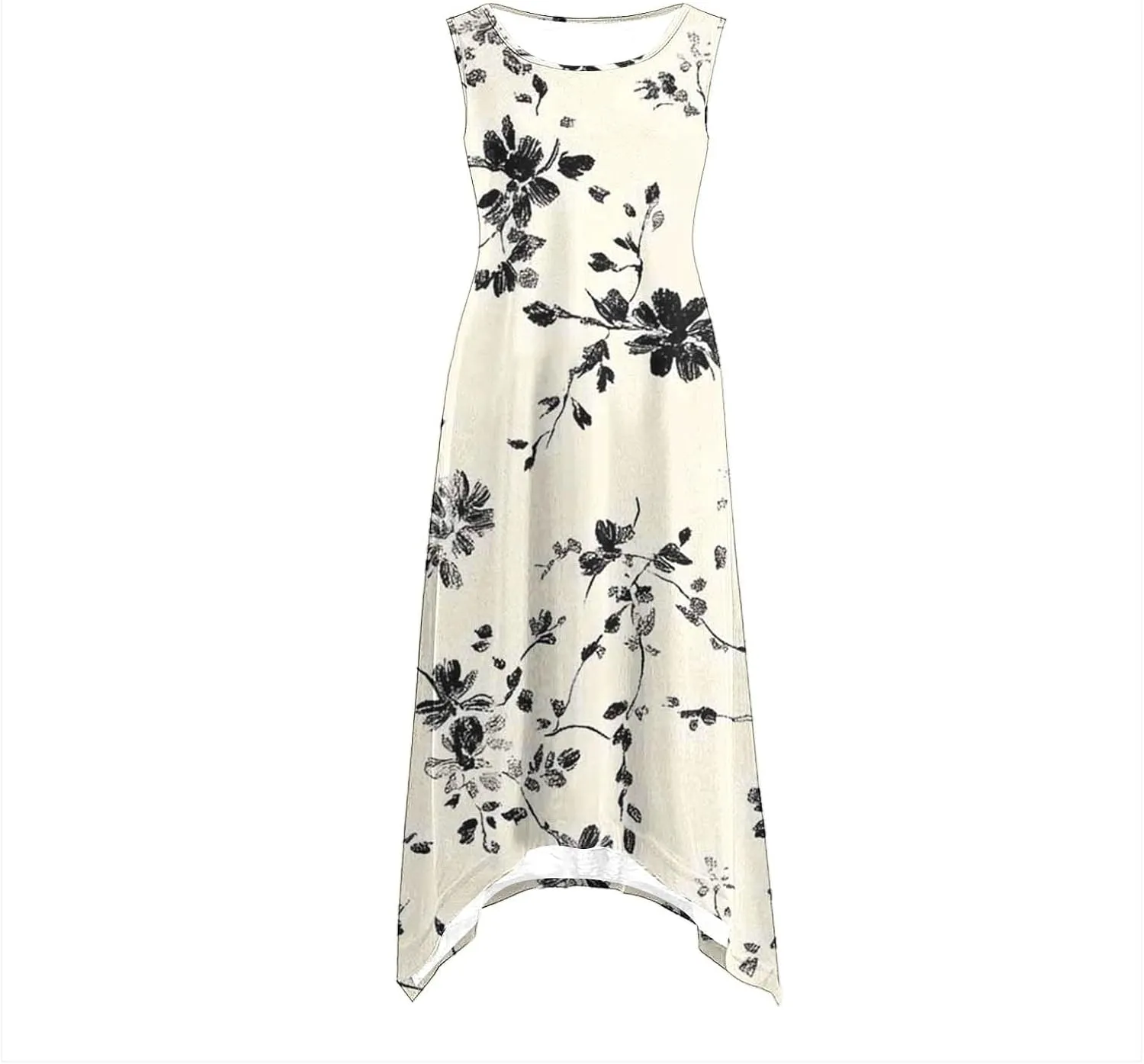 Womens Summer Dresses Loose Sleeveless Crew Neck Beach Irregular Dress with Pockets Printed 2025 Fashion Sundresses