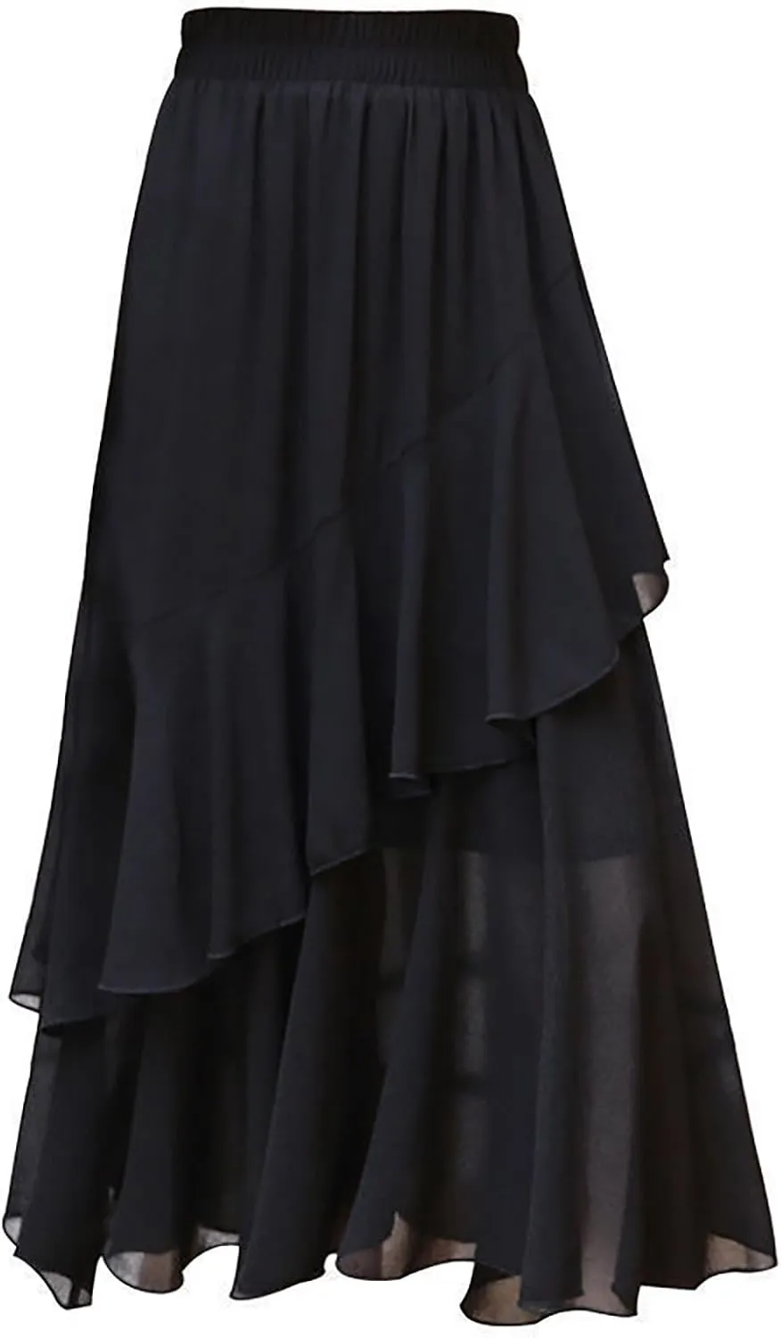 Women's Tulle Skirt Asymmetrical Pleated Elastic High Waist Layered Tutu Skirt Casual Cocktail Party A-Line Mesh Midi Skirt