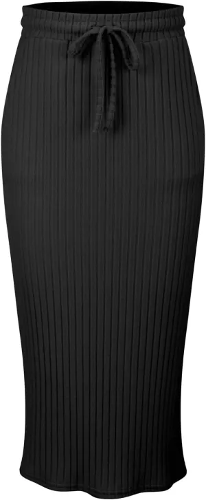 XOWRTE Women's Ribbed Knit Bodycon Maxi Skirt High Waisted Spring Fall Pencil Long Skirts Elastic High Waisted Midi Skirt