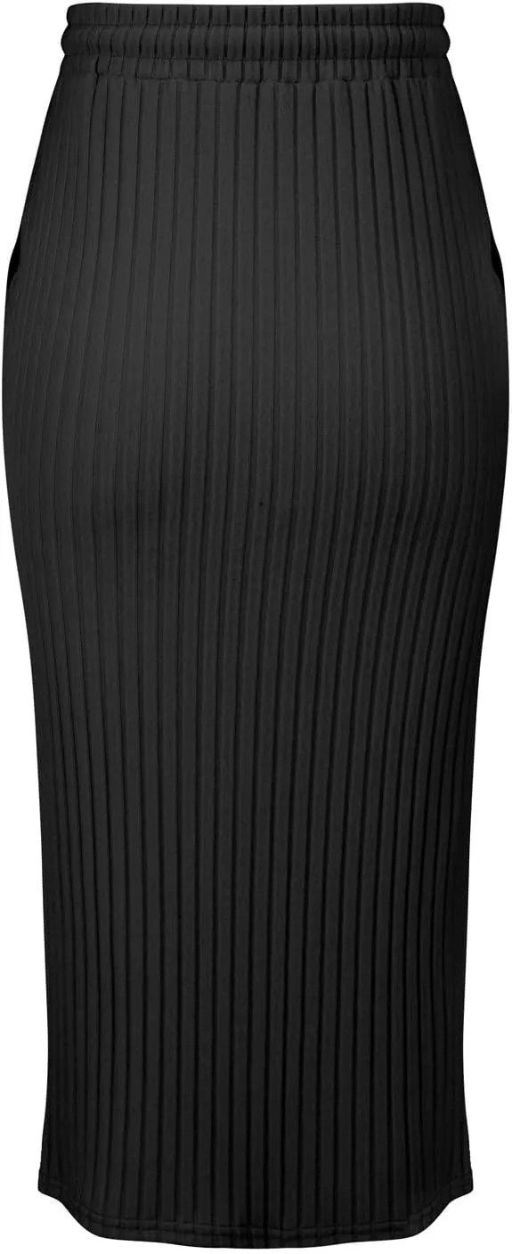 XOWRTE Women's Ribbed Knit Bodycon Maxi Skirt High Waisted Spring Fall Pencil Long Skirts Elastic High Waisted Midi Skirt