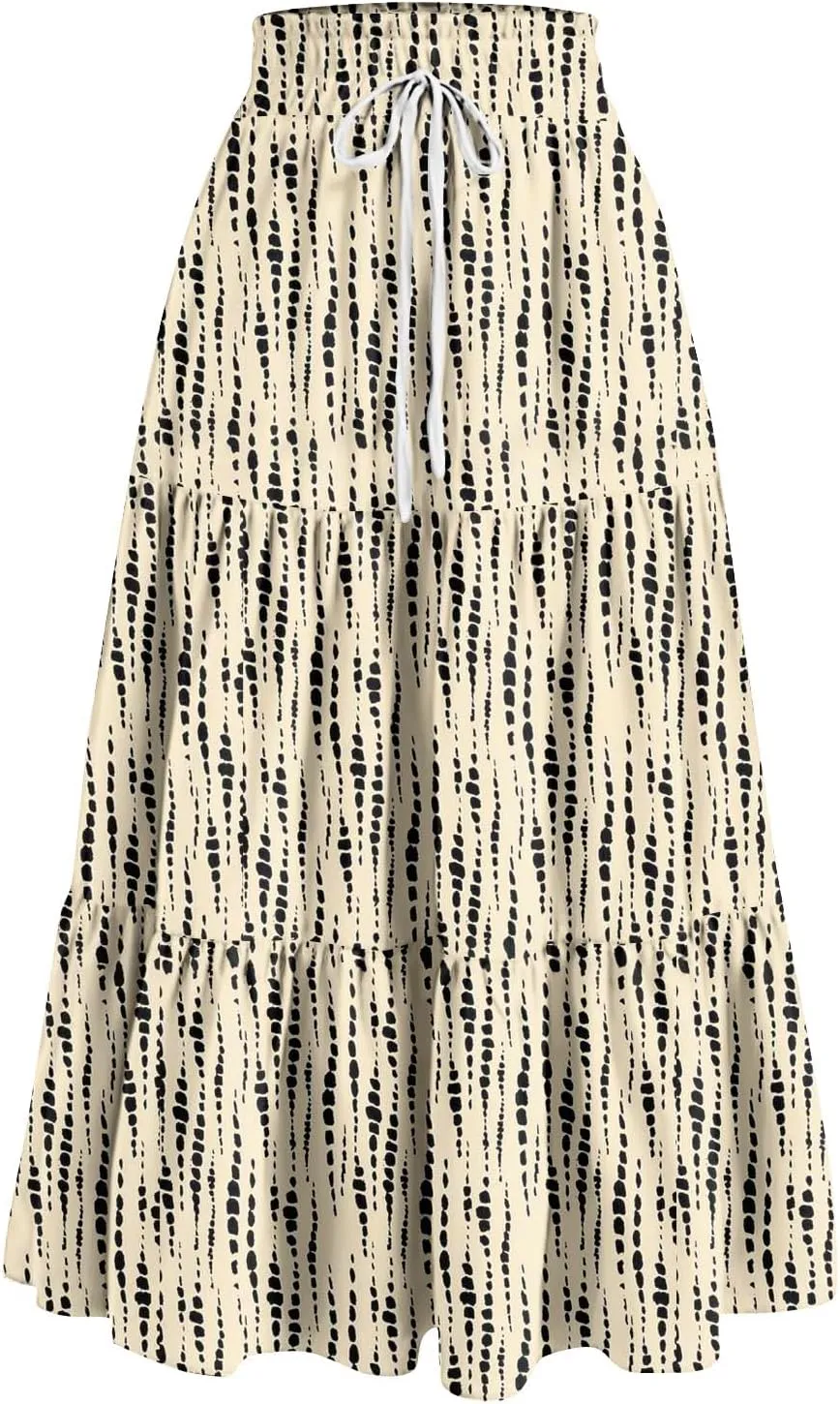 Yesunpxs Womens Casual Maxi Skirts Summer 2025 High Waist Boho Skirts Floral Printed Long Flowy Skirt Beach Vacation Clothes