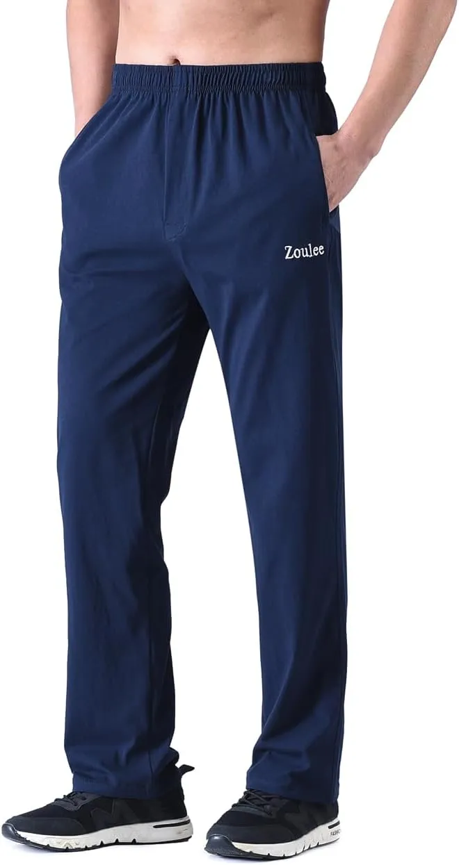 Zoulee Men's Front Zip Open-Bottom Sports Pants Sweatpants Trousers