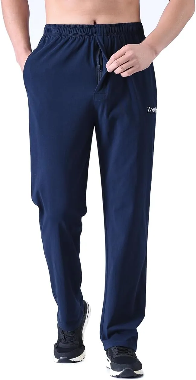 Zoulee Men's Front Zip Open-Bottom Sports Pants Sweatpants Trousers