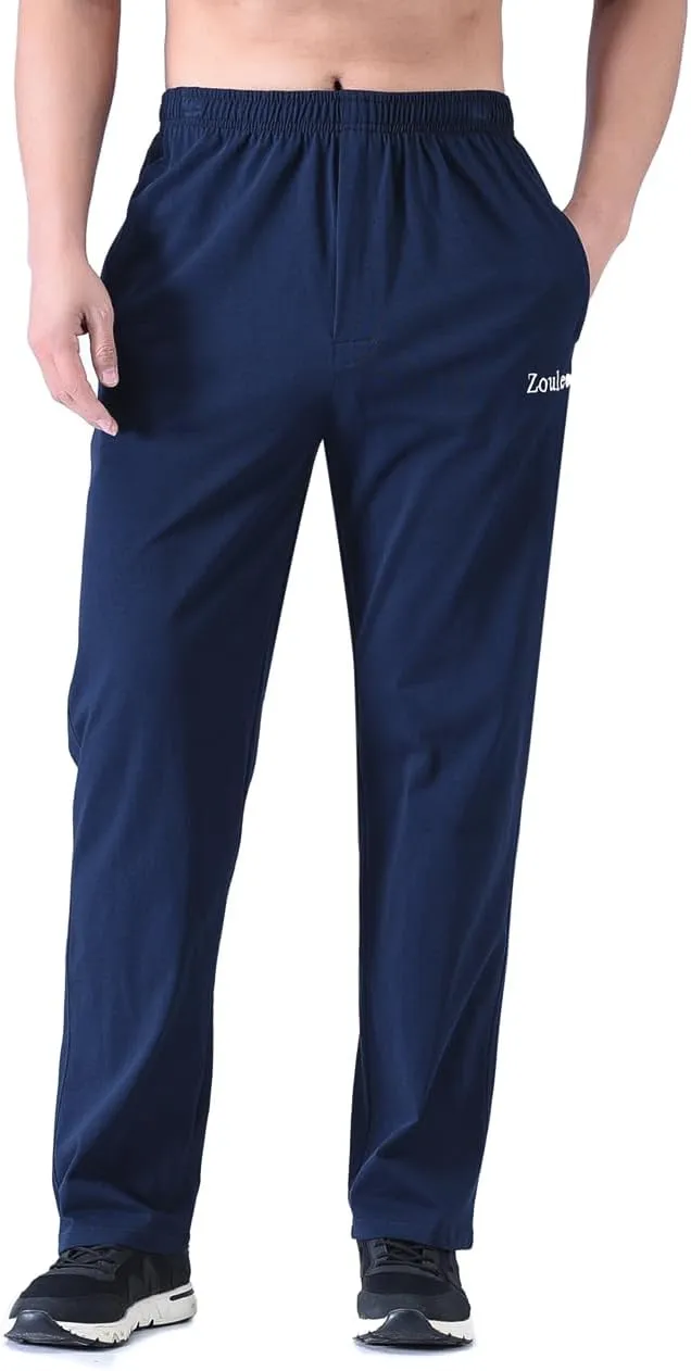 Zoulee Men's Front Zip Open-Bottom Sports Pants Sweatpants Trousers