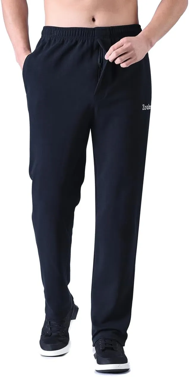 Zoulee Men's Front Zip Open-Bottom Sports Pants Sweatpants Trousers