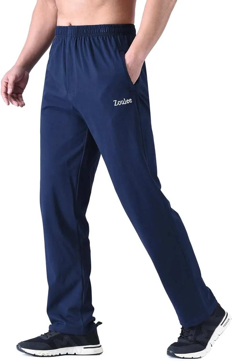 Zoulee Men's Front Zip Open-Bottom Sports Pants Sweatpants Trousers