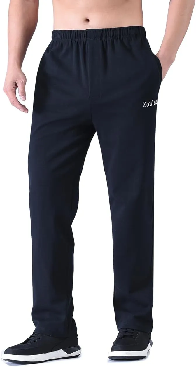 Zoulee Men's Front Zip Open-Bottom Sports Pants Sweatpants Trousers