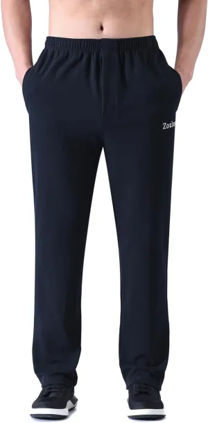 Zoulee Men's Front Zip Open-Bottom Sports Pants Sweatpants Trousers