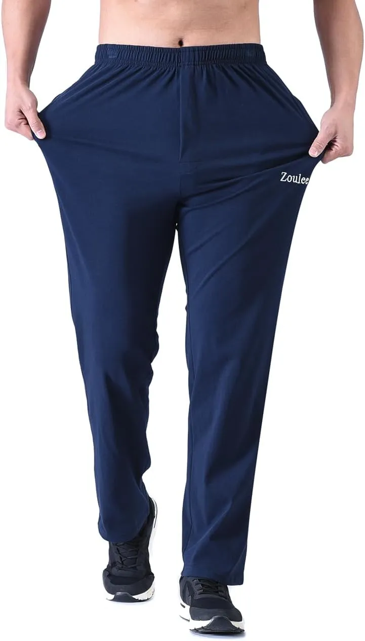 Zoulee Men's Front Zip Open-Bottom Sports Pants Sweatpants Trousers