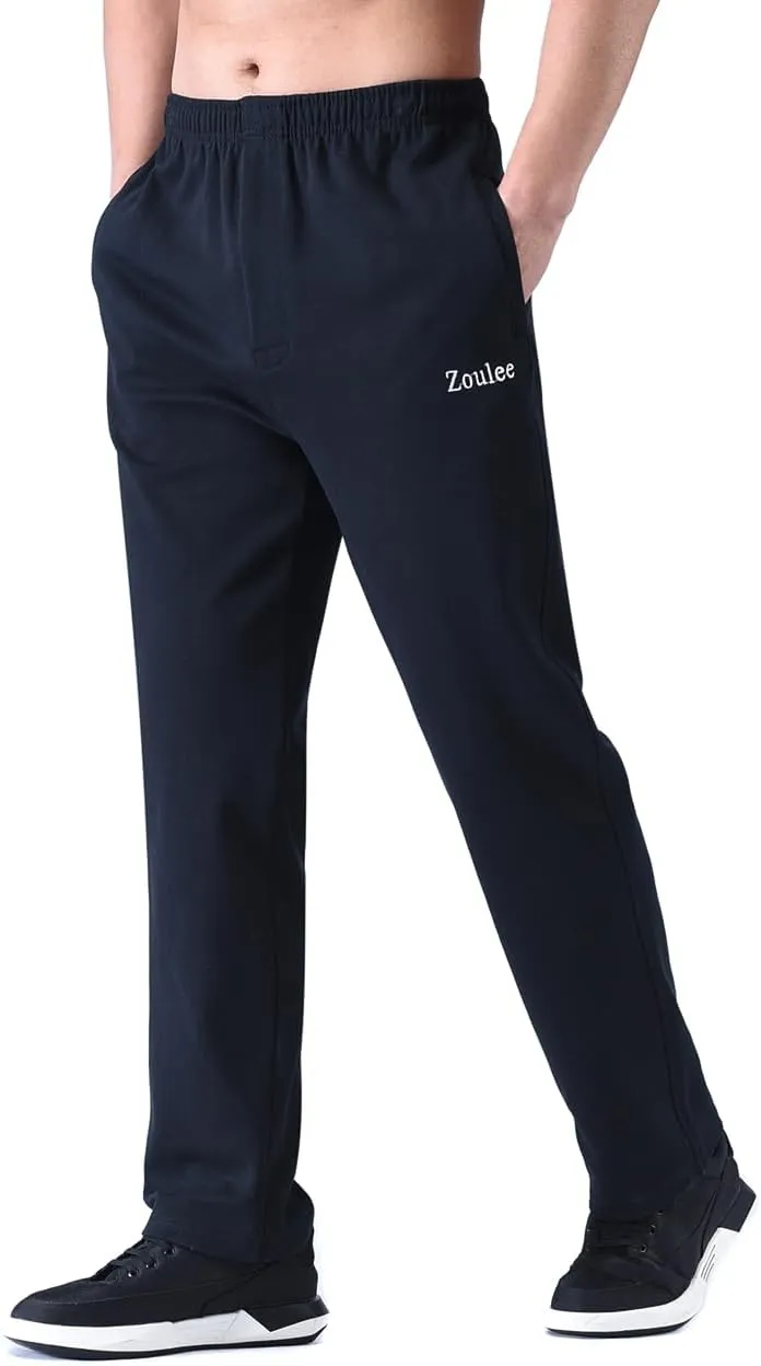 Zoulee Men's Front Zip Open-Bottom Sports Pants Sweatpants Trousers